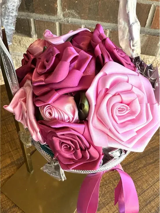 🌸 Betsey Johnson Kitsch Somethin New Bouquet Pink Silver Crossbody Bag NWT - Picture 10 of 14